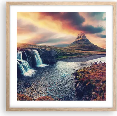 Produktbild von Gerahmtes Poster - Rahmen in heller Eiche - Wasserfall Himmel Berg - 50x50 cm - Wand Bild - Wanddeko - Wandbilder - Kunstposter - Wandposter - Bilderrahmen - Bilder - Kunstdruck - P2NAC50x50-5111