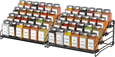 Produktbild von ZDDLOINP Einstellbare 4-Etagen Gewürzregale ohne Bohren, Schwarz 2er Set