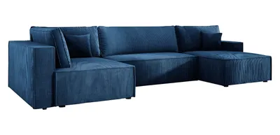 Obrázek produktu pro Rohová sedačka ve tvaru U s funkcí spaní Cord COBRA XL 150x400 cm, obývací část ve tvaru U, rohová sedačka ve tvaru U, sedačka XXL, čalouněný roh, sedačka - levá modrá PS05