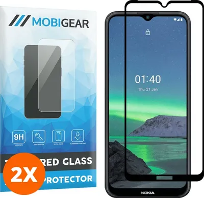 Produktbild von Mobigear Premium 4.99 Nokia 1.4 Panzerglas Gehärtetes Glas Displayschutz - Hüllenfreundlich - Schwarz (2er Pack)