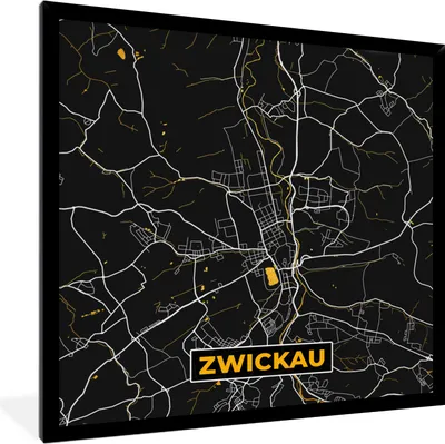 Produktbild von MuchoWow® Gerahmtes Poster Zwickau - Stadtplan - Karte - Deutschland - Gold 40x40 cm - Poster mit Schwarzem Bilderrahmen Wandposter Rahmen Foto Bilder - Mit Rahmen - Wanddekoration Schlafzimmer