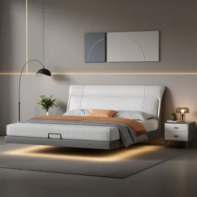 Produktbild von Weißes Schlafzimmer Bett Designer Lederbetten Textilbetten Doppelbetten