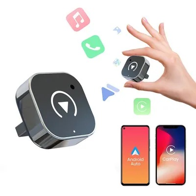 Produktbild von Mini CarPlay Android Auto Adapter, Kabelgebunden zu Wireless, USB/USB-C, Plug & Play, iOS & Android, Auto Konverter, Schwarz