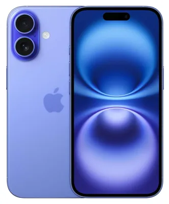 A purple iPhone is shown from the back and front, with the screen displaying a blue wallpaper.