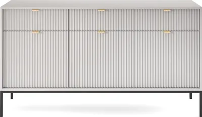 Produktbild von Sideboard 150 cm Galla - Dreitürige Kommode mit Schubladen - Beinen, geriffelten Fronten & goldene Griffe (Grau + Schwarz)
