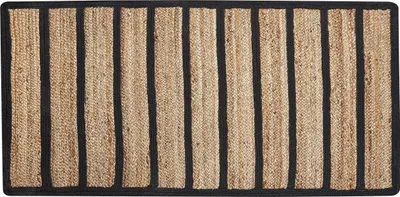 Produktbild von BELIANI Teppich Beige Schwarz Jute Baumwolle 80 x 150 cm Kurzflor Gestreift Maschinengewebt Rechteckig