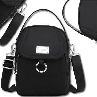 Immagine prodotto di Mini borsa telefonica multifunzionale da donna, nera, sintetica impermeabile, 20x15x8 cm