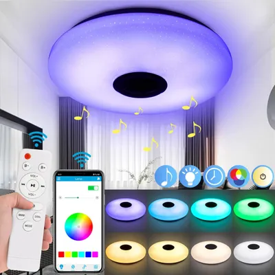 Produktbild von 28W LED Musik Deckenleuchte RGBW Dimmbar Bluetooth Lautsprecher APP Kontrolle mit Fernbedienung