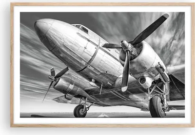 Produktbild von Gerahmtes Poster - Rahmen in heller Eiche - Flugzeug Retro Flugzeug - 91,5x61 cm - Wand Bild - Wanddeko - Wandbilder - Kunstposter - Wandposter - Bilderrahmen - Bilder - Kunstdruck - P2NAA91x61-4952