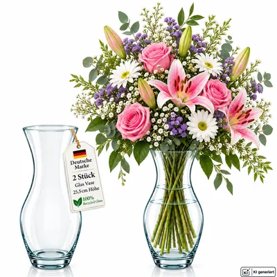 Produktbild von 2 Blumenvasen Tischvasen Blumen Vase Deko Glasvase Set Dekovasen transparent