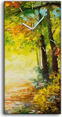 Produktbild von Küche Wohnzimmer Wand Leinwand Uhr 30x60 Wald See Herbst Landschafts Park Baum - weiße Hände