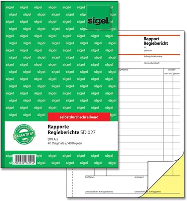 Obrázok produktu pre Sigel Formularbuch SD027 Rapport/Regiebericht