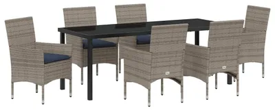 Image de vidaXL Ensemble table et chaises avec coussins 7 pcs Gris Rotin PE