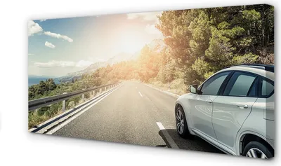 Produktbild von Leinwandbild 100x50 Wandkunst Berge Wolken Auto Straßenbaum