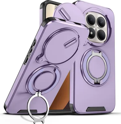 Obrázek produktu pro Dvouvrstvé pouzdro pro Xiaomi Redmi Note 15 Pro 5G, posuvným krytem fotoaparátu a magnetickým kroužkovým stojánkem Fialová