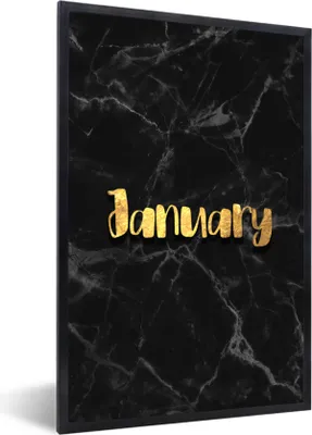 Produktbild von MuchoWow® Gerahmtes Poster Kalender - Januar - Gold - Marmor 60x90 cm - Poster mit Schwarzem Bilderrahmen Wandposter Rahmen Foto Bilder - Kunst