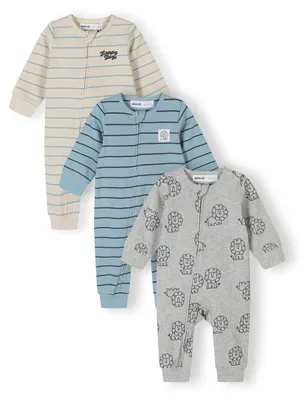 Produktbild von Minoti Schlafanzug Baumwolle 3er Pack Blaugrau Gr. 68 für Jungen