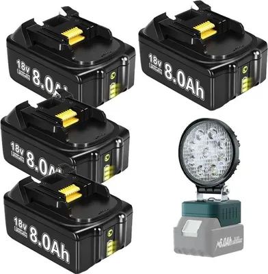 Produktbild von Akkus für Elektrowerkzeuge, 8000mAh Kapazität, kompatibel mit BL1830, 4X8.0Ah1XArbeitslicht
