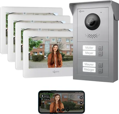 Produktbild von GOLIATH Basic 2-Draht BUS Türsprechanlage | FullHD | App | 150° | 4 Fam | Silber/Weiß | Aufputz