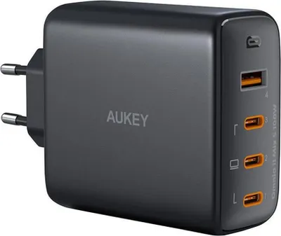 Produktbild von Ladegerät Aukey Pa-B7S, 1Xusb-A, 3Xusb-C, 100W Gan (Schwarz)