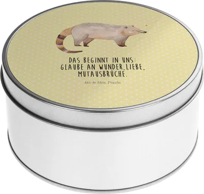 Produktbild von Mr. & Mrs. Panda Kaffeedose Nasenbär - Gelb Pastell - Geschenk, Nasenbären, Rüsselbär, Teedose, Vorratsbehälter, Vorratsdose, Gute Laune, Dose, keksdosen, Bär