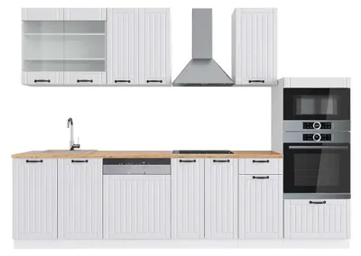 Productafbeelding van Complete keukeneenheid Vicco Fame-Line Wit landhuis/wit 300 cm met hoge kast, WB Eik, Model 42314