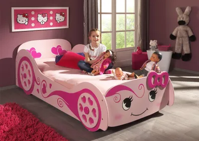Produktbild von Vipack Autobett Pretty Girl inkl. Matratze, Liegefläche 90 x 200 cm, Ausf. MDF rosa lackiert