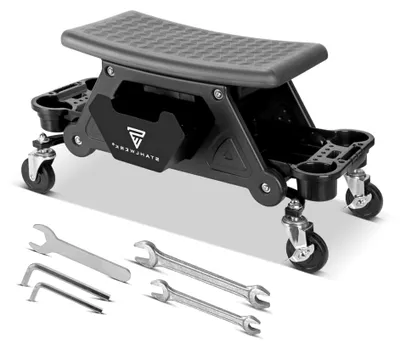 Produktbild von Werkstatthocker mit 185 kg Tragkraft | Werkstattsitz | Rollhocker | Werkstattrollsitz mit Schublade, Ablagefächern, Leichtlauf-Lenkrollen und Dosenhalter