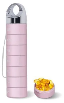Obrázok produktu pre Týždenná dóza na lieky z hliníkovej zliatiny, skladateľná, vodotesná, na 7 dní, ružová farba