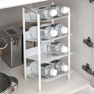Immagine prodotto di Portabottiglie Yamazaki bianco con 4 ripiani inclinati in metallo 20x40x20cm "TOWER"