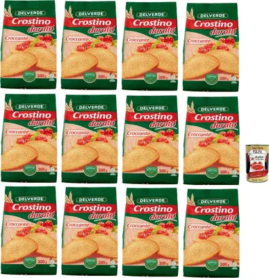 Produktbild von Delverde Crostino Dorato Croccante knuspriger goldener Crouton Snacks 12x 300g + Italian Gourmet polpa 400g
