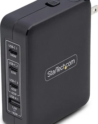 Immagine prodotto di StarTech.com Caricatore USB-C da parete da 140W, 3x USB-C/1x USB-A, adattatore di alimentazione internazionale PD 3.1 GaN per MacBook/Dell XPS/Inspiron