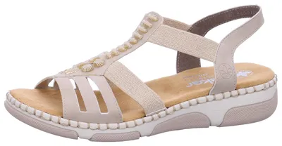 Produktbild von Rieker Damen Sandale sportlich mit maritimen Perlen und Gummizug 66201, Größe:38 EU, Farbe:Beige