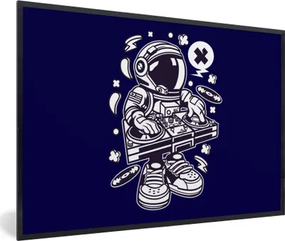 Produktbild von MuchoWow® MuchoWow® Gerahmtes Poster DJ - Astronaut - Jahrgang 90x60 cm - Poster mit zchwarzem Bilderrahmen - Fotorahmen - Foto-Plakat