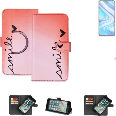 Produktbild von K-S-Trade Schutzhülle Handyhülle kompatibel mit Xiaomi Redmi Note 9S Hülle cover bookstyle Etui ''smile'' rot Standfunktion Kameraschutz (1Stk)