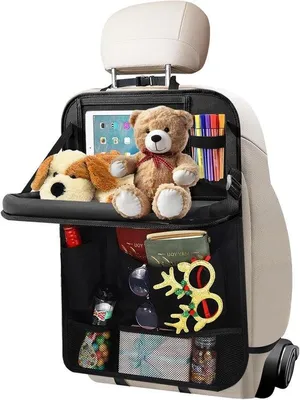 Image de Organiseur pour siège enfant avec tiroir-table pliant, étui transparent pour tablette - imperméable