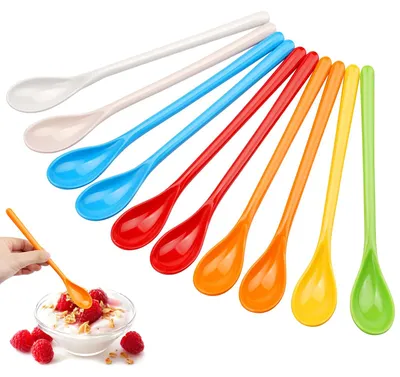 10 bunte Kunststofflöffel mit langem Stiel, 19 cm, Melamin