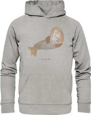 Produktbild von Mr. & Mrs. Panda Nachhaltiger Hoodie Robbe Lachen Größe L - Heather Grey - Geschenk, Pulli, Kapuzenpulli, Seehund, Ostsee, Lustige Sprüche, Kapuzenpullover, Pullover
