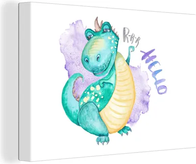Produktbild von OneMillionCanvasses® - Leinwandbilder - 140x90 cm, Dinosaurier - Kinderzimmer - Grün - Jungen - Mädchen - Kinder, Wandbilder Kunstdruck Wanddekoration