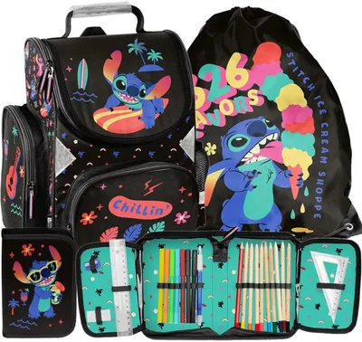 Immagine prodotto di set di zaini Lilo e Stitch 3pc zaino astuccio per matite borsa sportiva zaino scuola cartella per ragazze