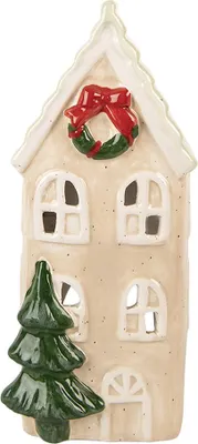 Image de Clayre & Eef Bougeoir Maison 9x8x20 cm Beige Céramique