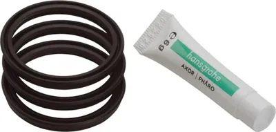 A set of black rubber O-rings and a small tube of lubricant are shown against a white background.