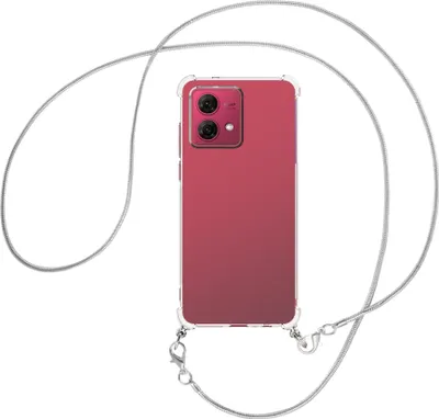Produktbild von Handykette Backcover-Schutzhülle mit Band (Metall silberfarben) für Motorola Moto G84 5G (6.5'') - silberfarbene Snake-Kette