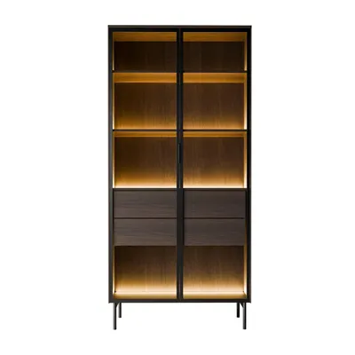 Produktbild von Vitrine LINEA LOFT mit LED-Beleuchtung, Eiche Dunin + schwarz