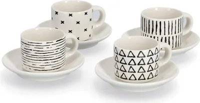 Produktbild von ZELLER 26537 Espresso-Set SCHWARZ/WEISS, 8-tlg., Porzellan