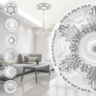 Produktbild von MARBET DESIGN Stuckrosette aus EPS Styropor - Deckenrosette silber, Zierelement, Stuck (R-02 Ø 40cm) Dekorbau Wand Deckenstuck Wandstuck rund