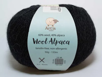 Obrázok produktu pre Wool Alpaca Art'is Yarn 60 % vlna, 40 % alpaková vlna, bez lanolínu a antialergická (50 g/133 m) (514 čierna)
