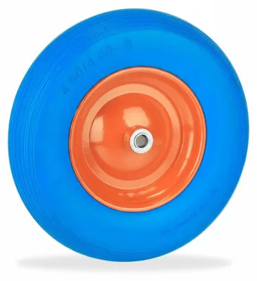Image de Roue de brouette Relaxdays 4.80 4.00-8, pneu en caoutchouc plein avec jante en acier, roue de secours anti-crevaison, jusqu'à 120 kg, bleu/orange