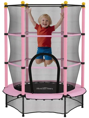 Produktbild von HOMCOM Kinder Trampolin Ø140 cm, Trampolin für Kinder 3-10 Jahre, Rosa