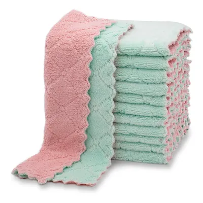 Produktbild von Mikrofaser Geschirrtücher  Ultra saugfähig Waschlappen Microfaser Küchenhandtücher Spüllappen Putzlappen Mikrofasertuch,（Pastellgrün）